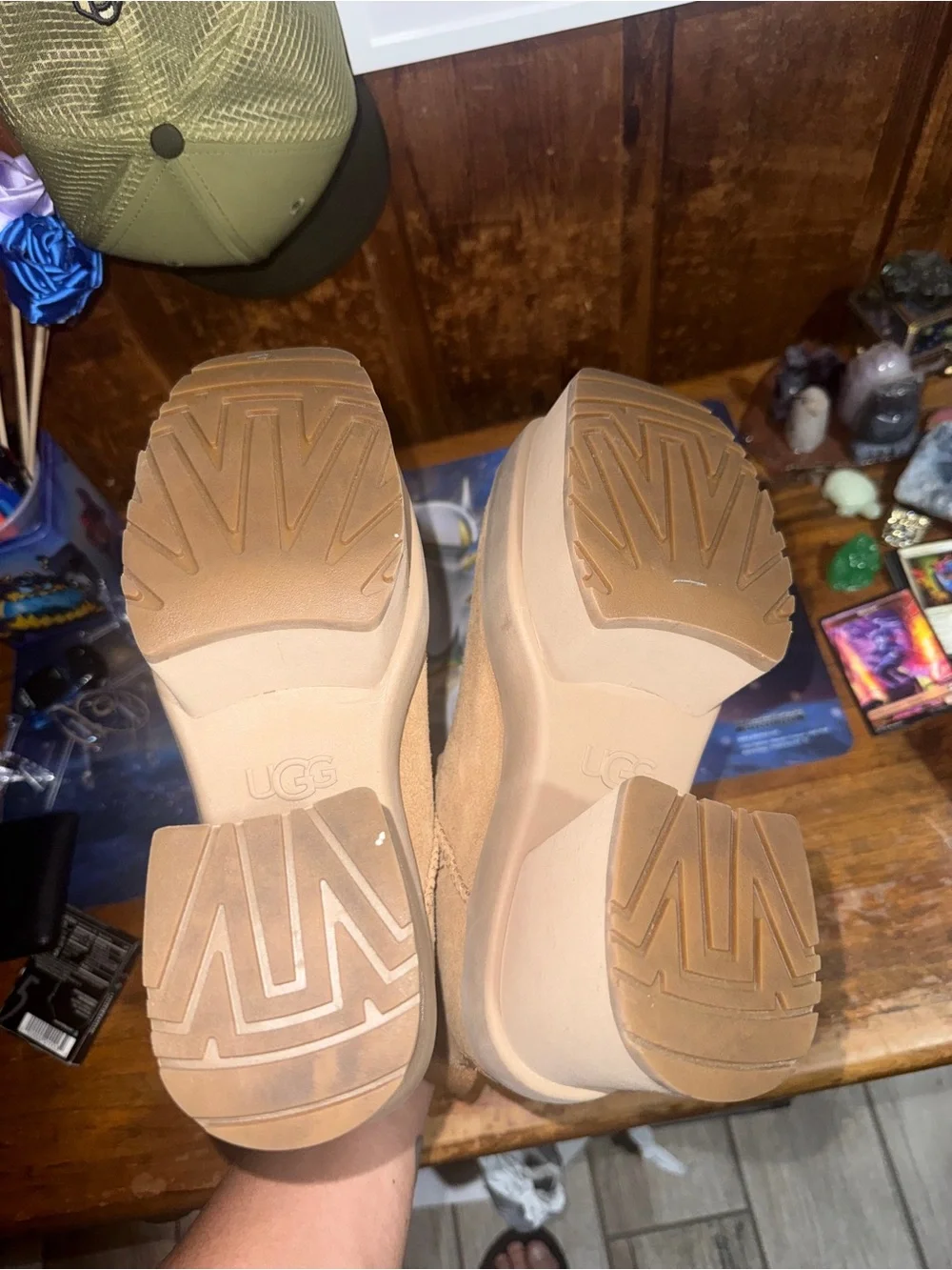 Ugg Tan Platform Ankle Booties with Shearling Lining